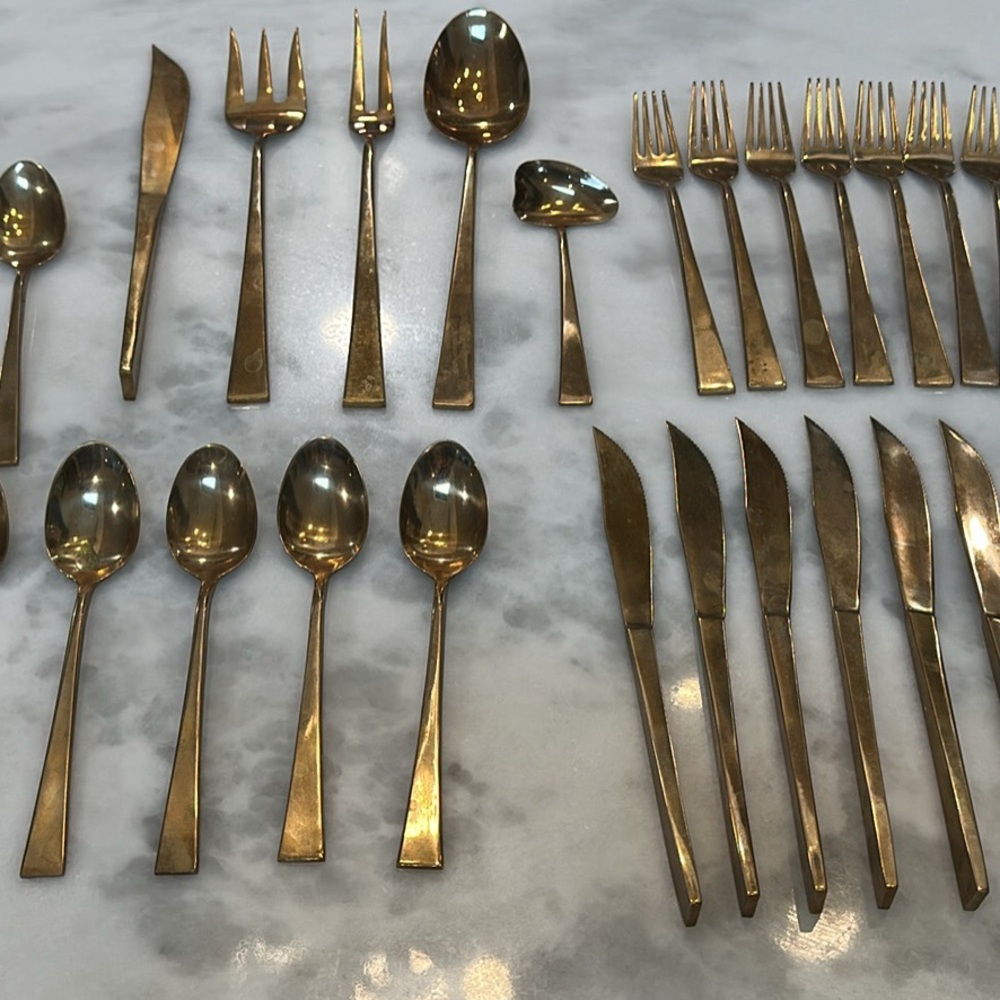 Elegant MCM Nickel Bronze Gold Cutlery Set Flatware